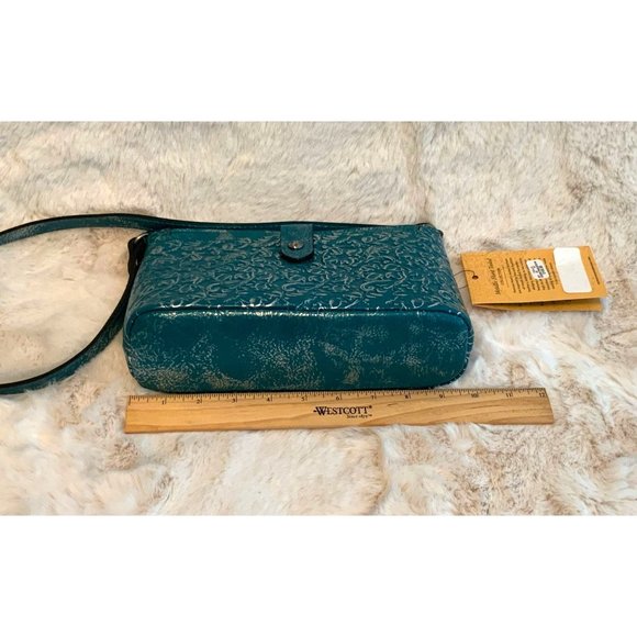 NWT Patricia Nash Aimee Teal Metallic Floret Tooled Crossbody P1085528 - Picture 5 of 14
